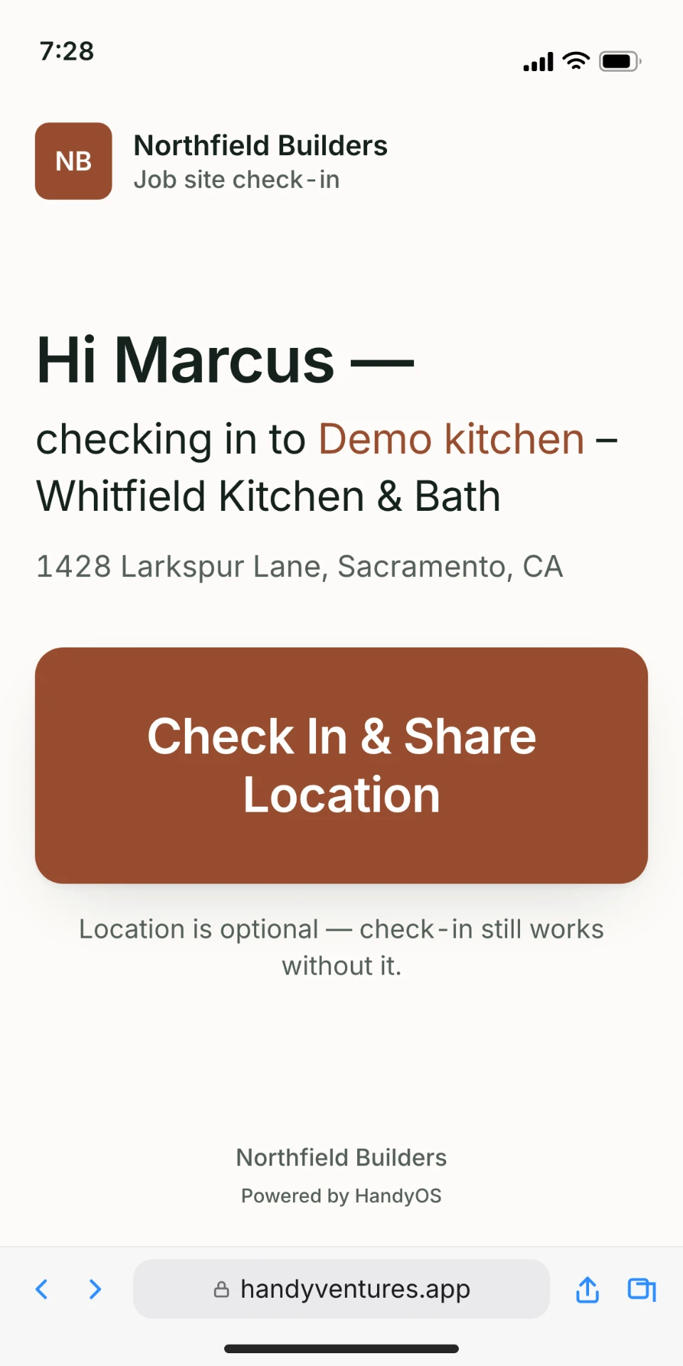 Crew check-in page