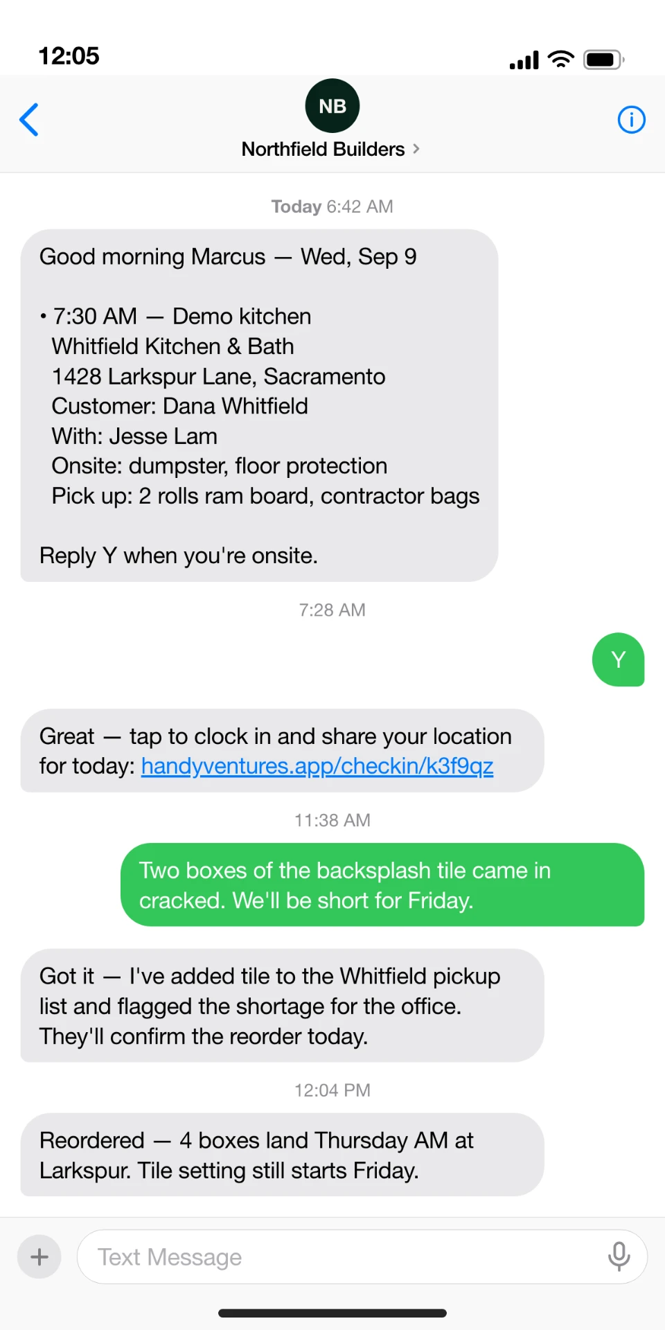 Crew SMS thread